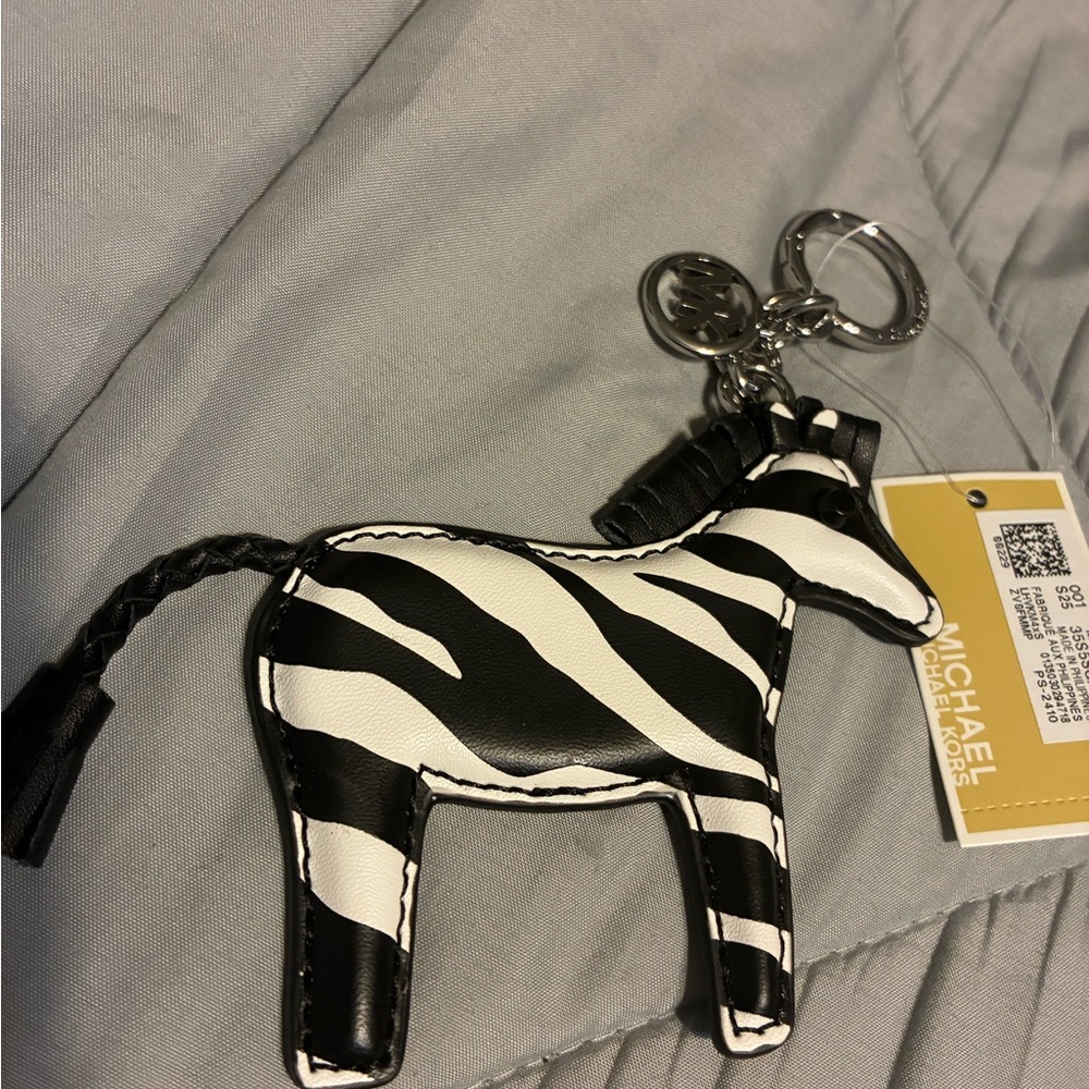 Michael Kors Zebra Stripe Keychain - Black and White